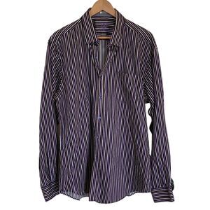 Bugatchi UOMO Long Sleeve Button Up Shirt Mens XLarge Striped Purple Black White